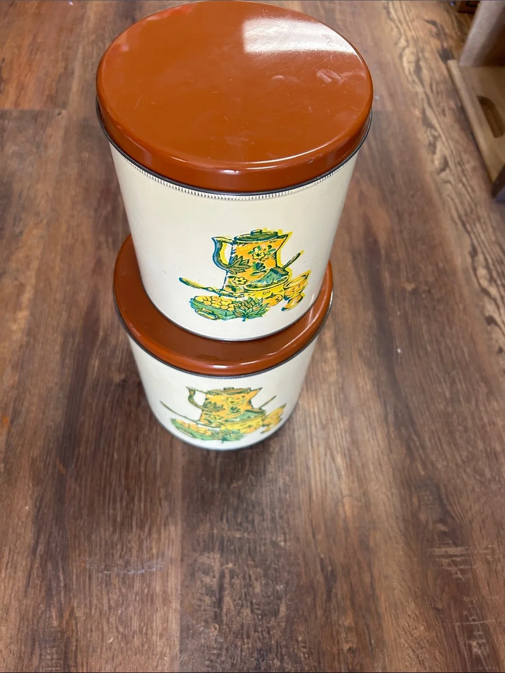 Vintage Floral Coffee Pot Kitchen Canister Set - Cream and Orange